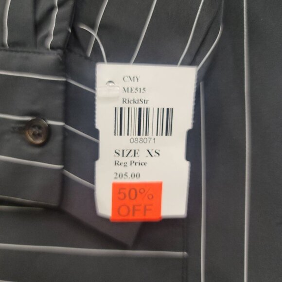 Sun Kim Womens XS Pinstripe Tunic Button Front Pockets USA Lagenlook Designer - Picture 3 of 15